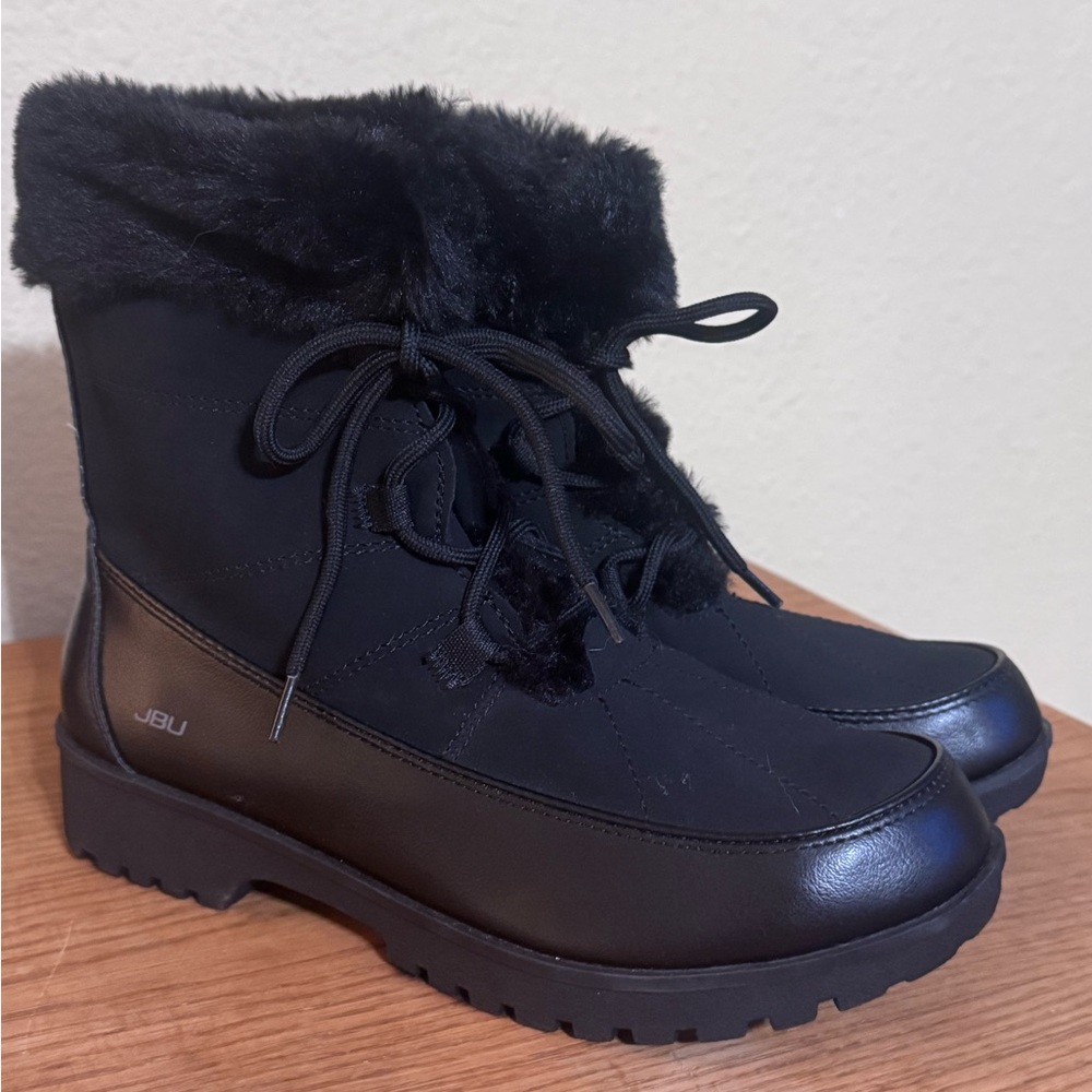 JBU Women’s Black Faux-Fur Lace-Up Winter Boots - Colorado